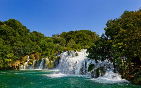 Фотошпалери водоспад в зеленому лісі