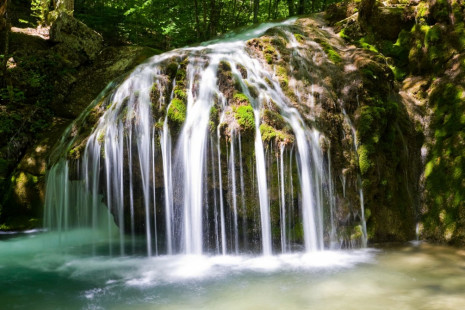 Фотошпалери Водоспад на камені в лісі