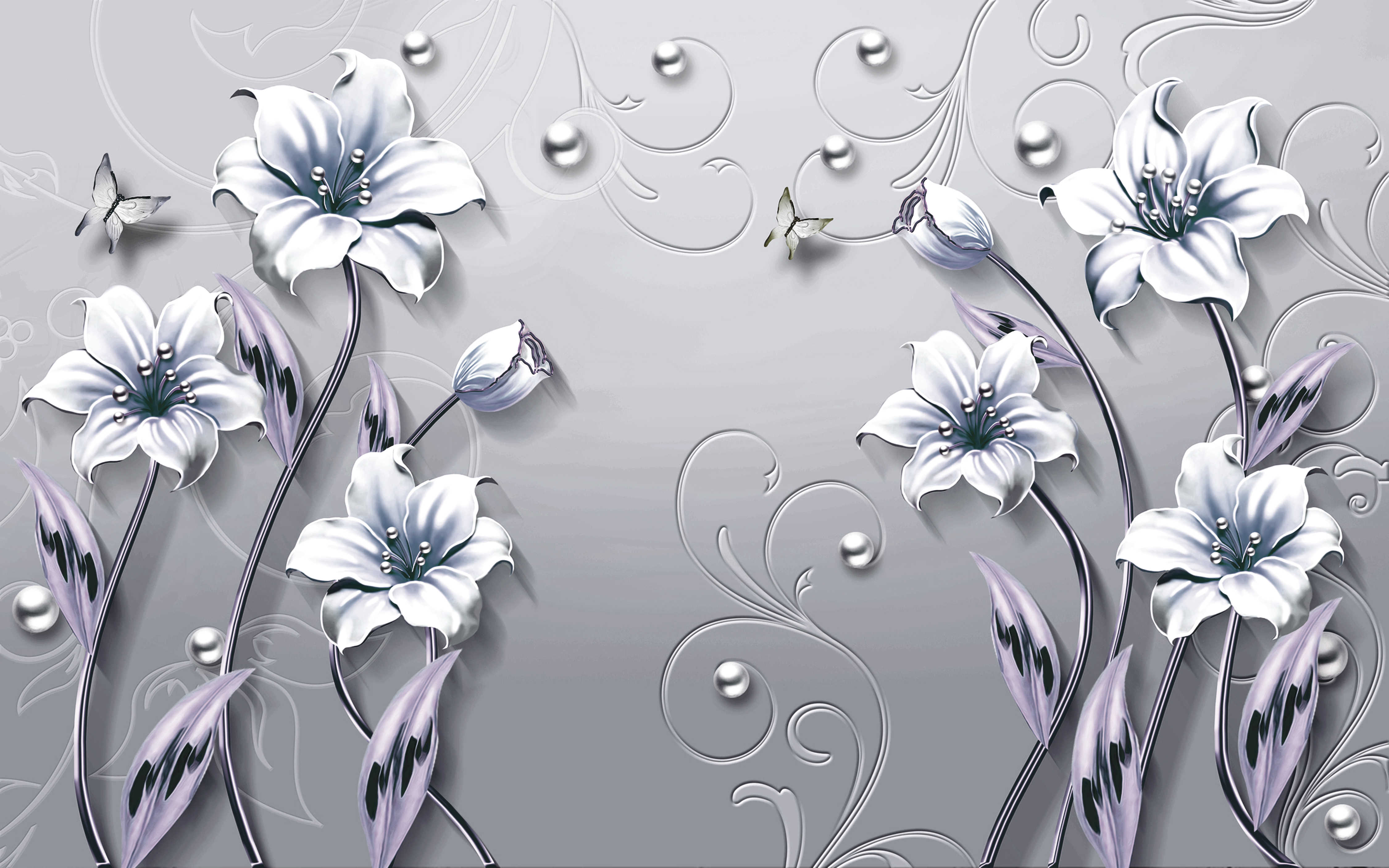 Фотообои серебристые цветы
